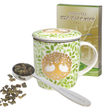 Cadeau-idee 2: 50 gram thee + Theebeker 'Levensboom  + maatlepel